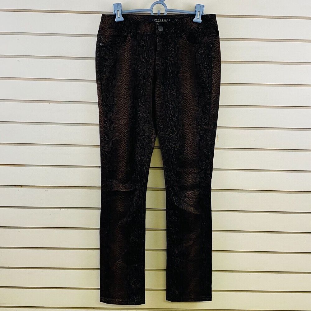 Womens 2 Liverpool Skinny Pantsโ Brown Black Snakeskin Print Stretch 31" Inseam